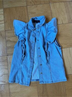 Zara Pale Blue Denim Blouse with Subtle Stitching